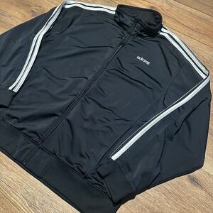 Vintage Adidas Black Track Jacket Mens Large Y2K 3-Stripe Full Zip Mock Neck
